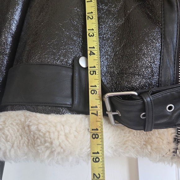 Faux Shearling Lined Dark Chocolate/Black Vinyl Faux Leather Jacket - Picture 8 of 9
